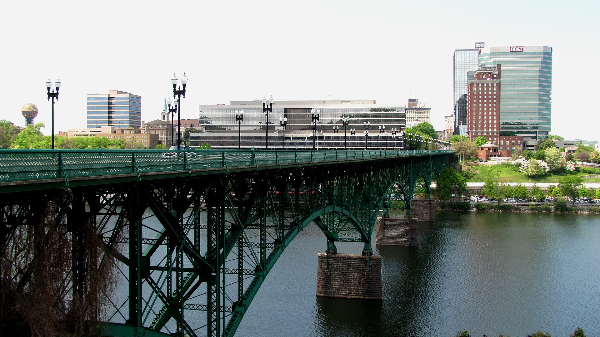 The Gay Street Bridge over the Tennessee River in Knoxville, with the downtown skyline and the Sunsphere behind it The Gay Street Bridge over the Tennessee River in Knoxville, with the downtown skyline and the Sunsphere behind it