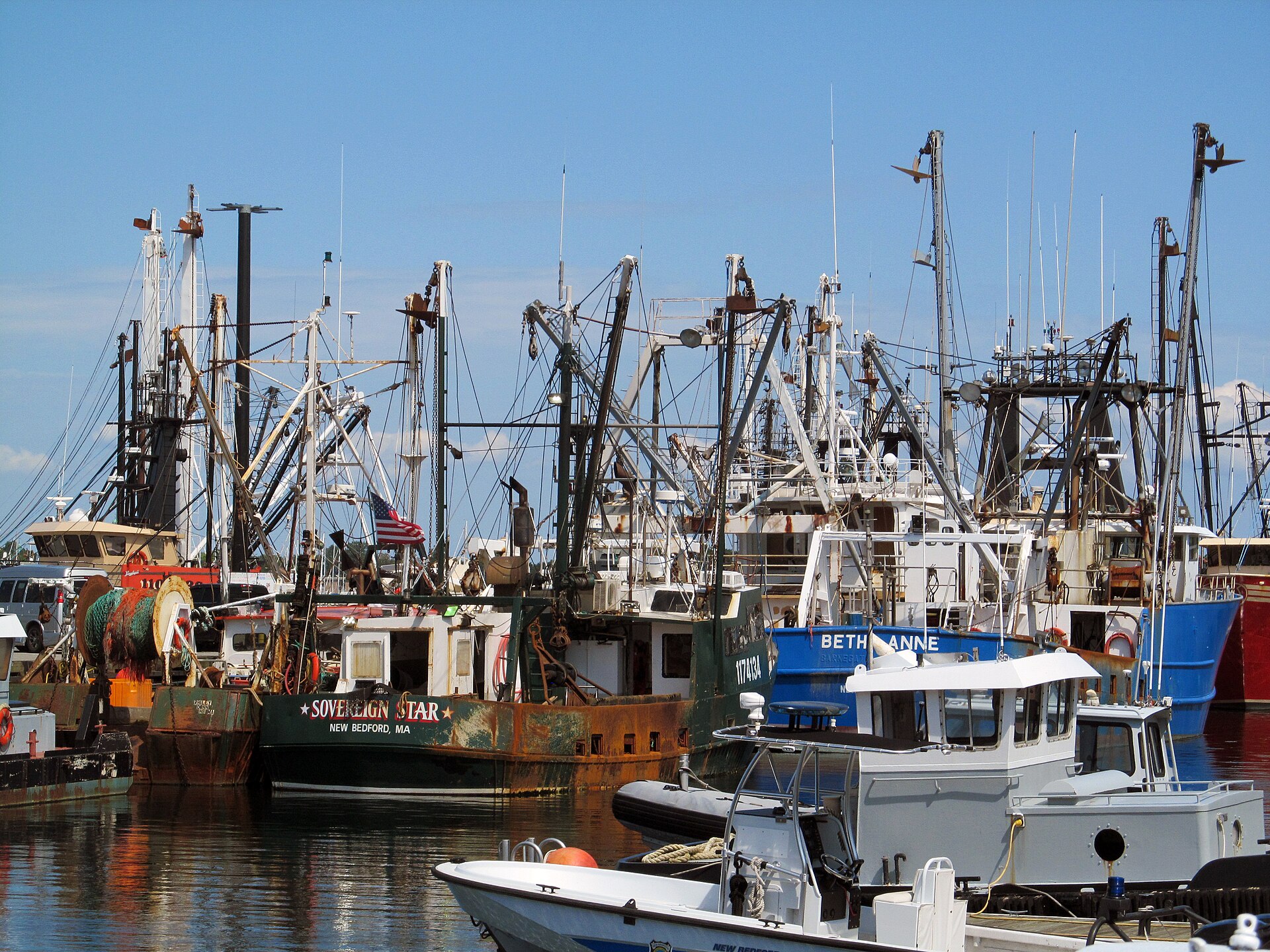 Fishing boats tied up at the docks in New Bedford, Massachusetts Fishing boats tied up at the docks in New Bedford, Massachusetts