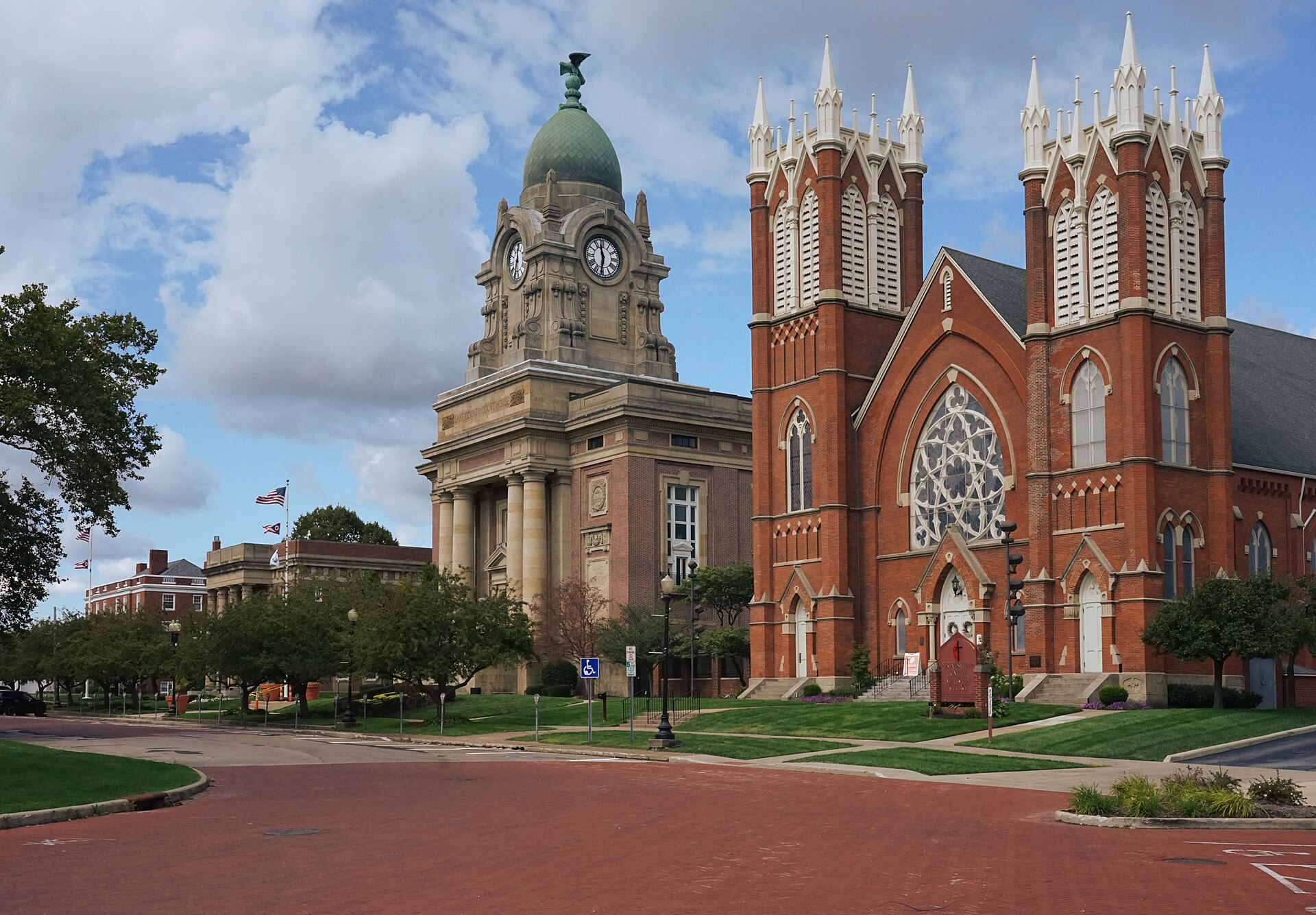 North Park Place in downtown Painesville with the Methodist Episcopal Church and the Lake County Courthouse North Park Place in downtown Painesville with the Methodist Episcopal Church and the Lake County Courthouse