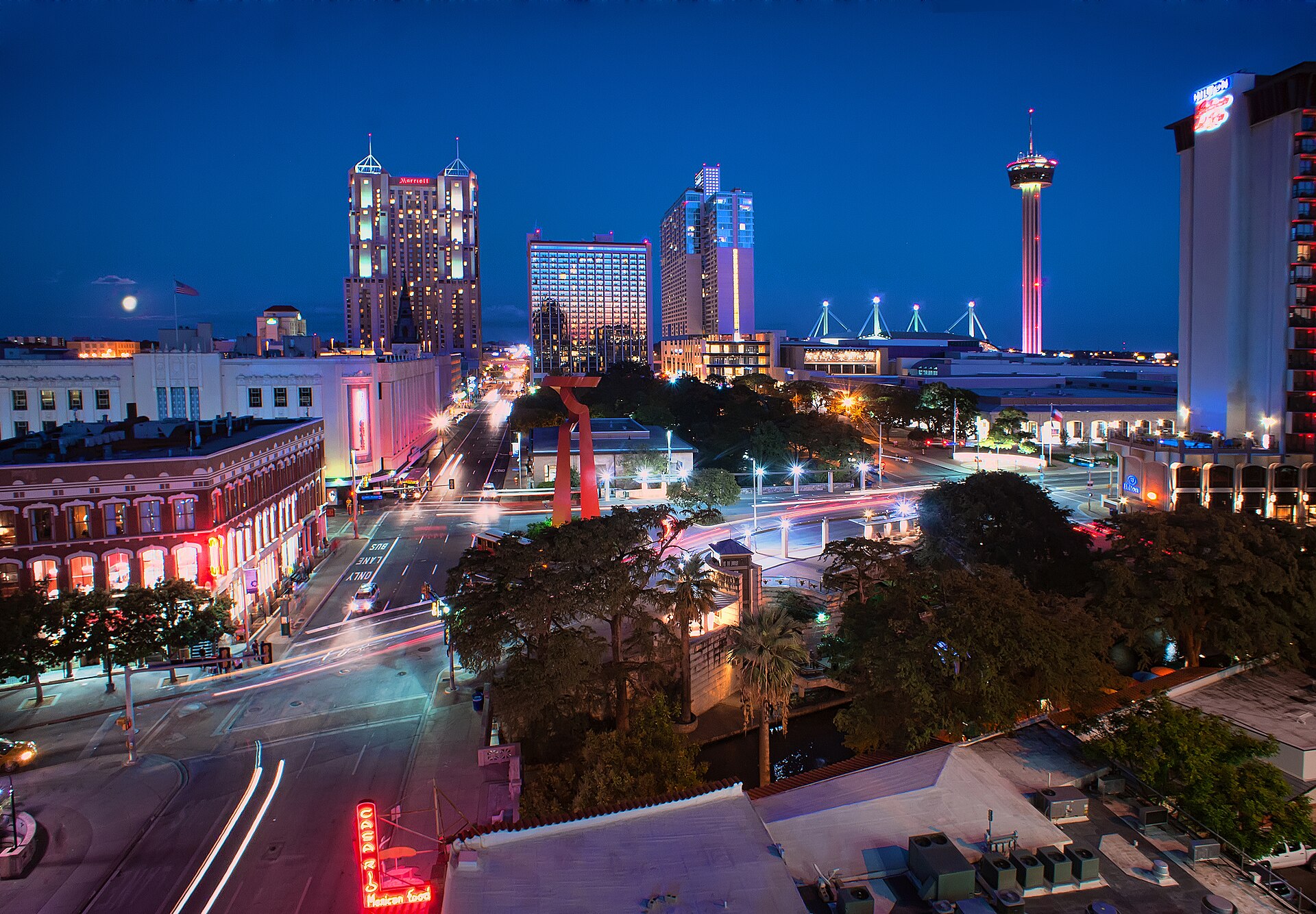 Downtown San Antonio at dusk with the Tower of the Americas Downtown San Antonio at dusk with the Tower of the Americas
