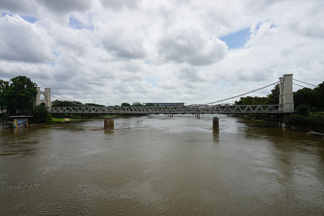 The Waco Suspension Bridge over the Brazos River in Waco, Texas