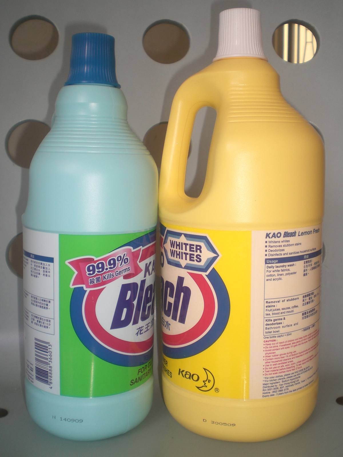 Bottles of household bleach sold in Hong Kong