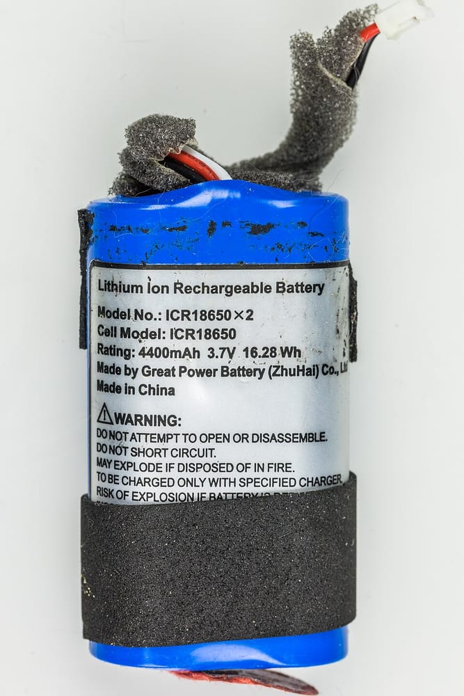A cylindrical ICR18650 lithium-ion battery removed from a portable speaker A cylindrical ICR18650 lithium-ion battery removed from a portable speaker
